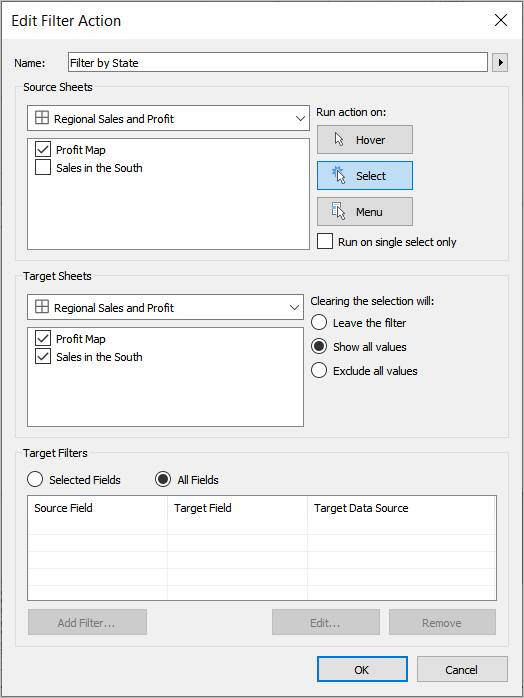 Edit Filter Action dialog