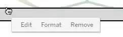 a screenshot of the correct mouse pointer location at the top of a reference band and the floating menu it brings up, with Edit, Format, Remove.
