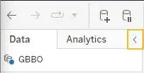 Captura de pantalla de la parte superior del panel Data (Datos) con la marca de inserción para contraer o expandir destacada