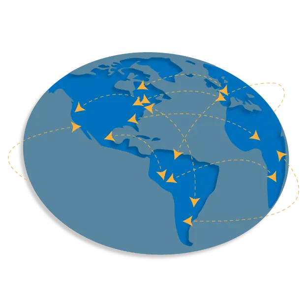 Globus mit Pfeilen von einem Land zum anderen, die die internationalen Datenübermittlungen darstellen