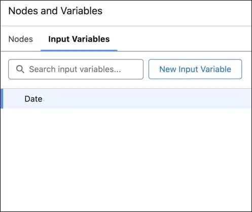 The Nodes and Variables window showing the Input Variables tab.