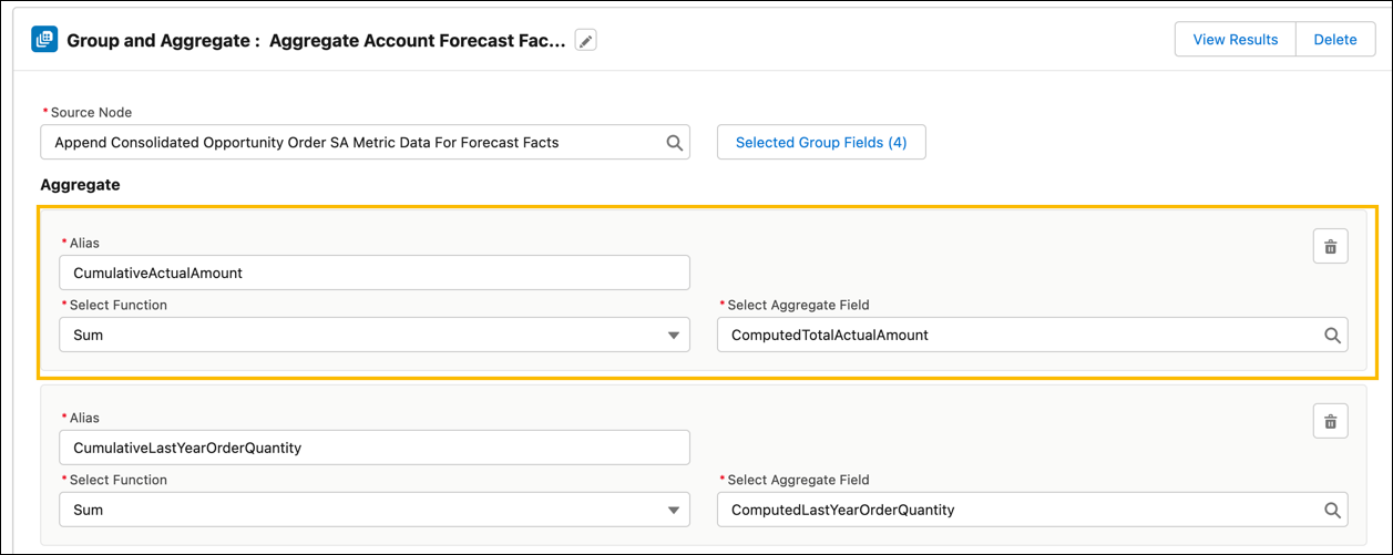 A new aggregate field ComputedTotalActualAmount for the node Aggregate Account Forecast Fact Records To Eliminate Duplicates