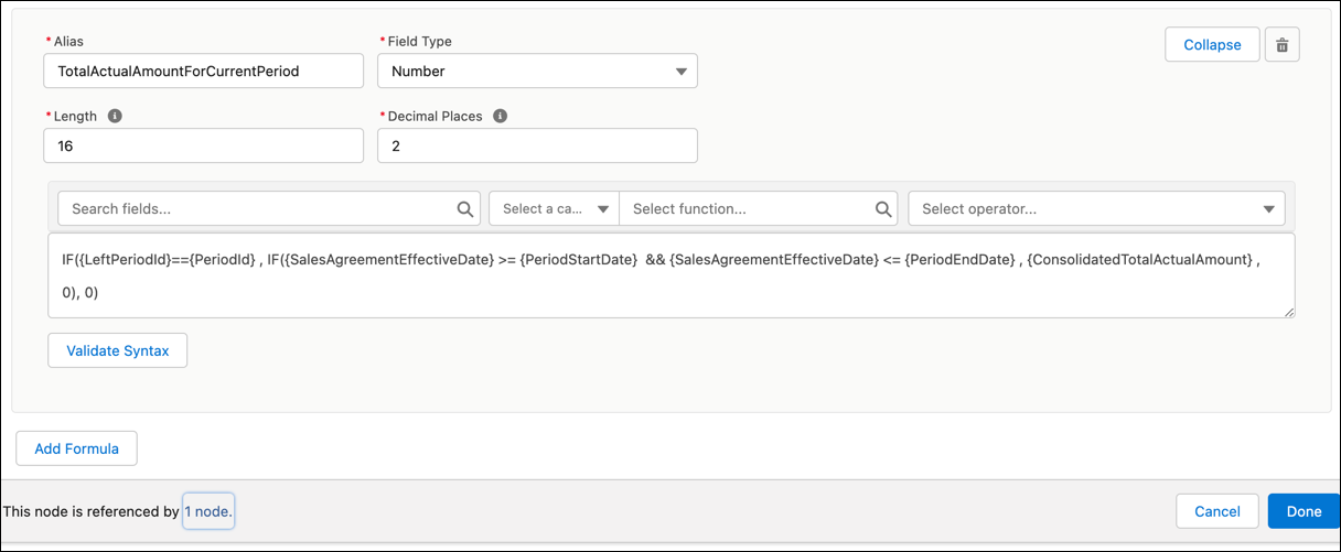 The node Current Period on the Compare Sales Agreement Metric Line Item Close Date With Period Range