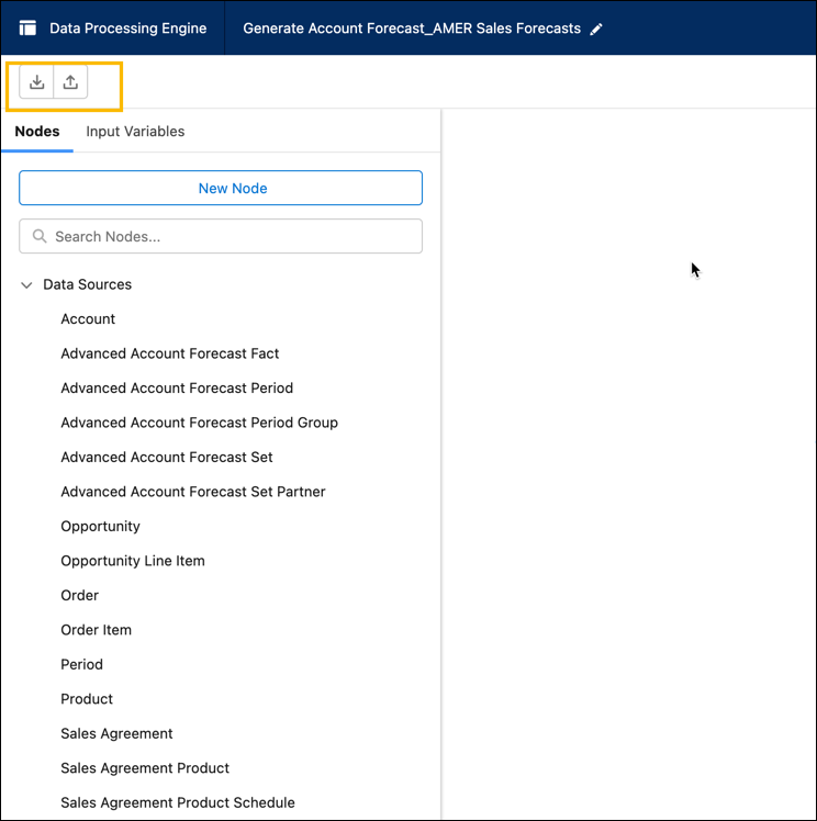 The Download JSON and Upload JSON actions in the Data Processing Engine builder