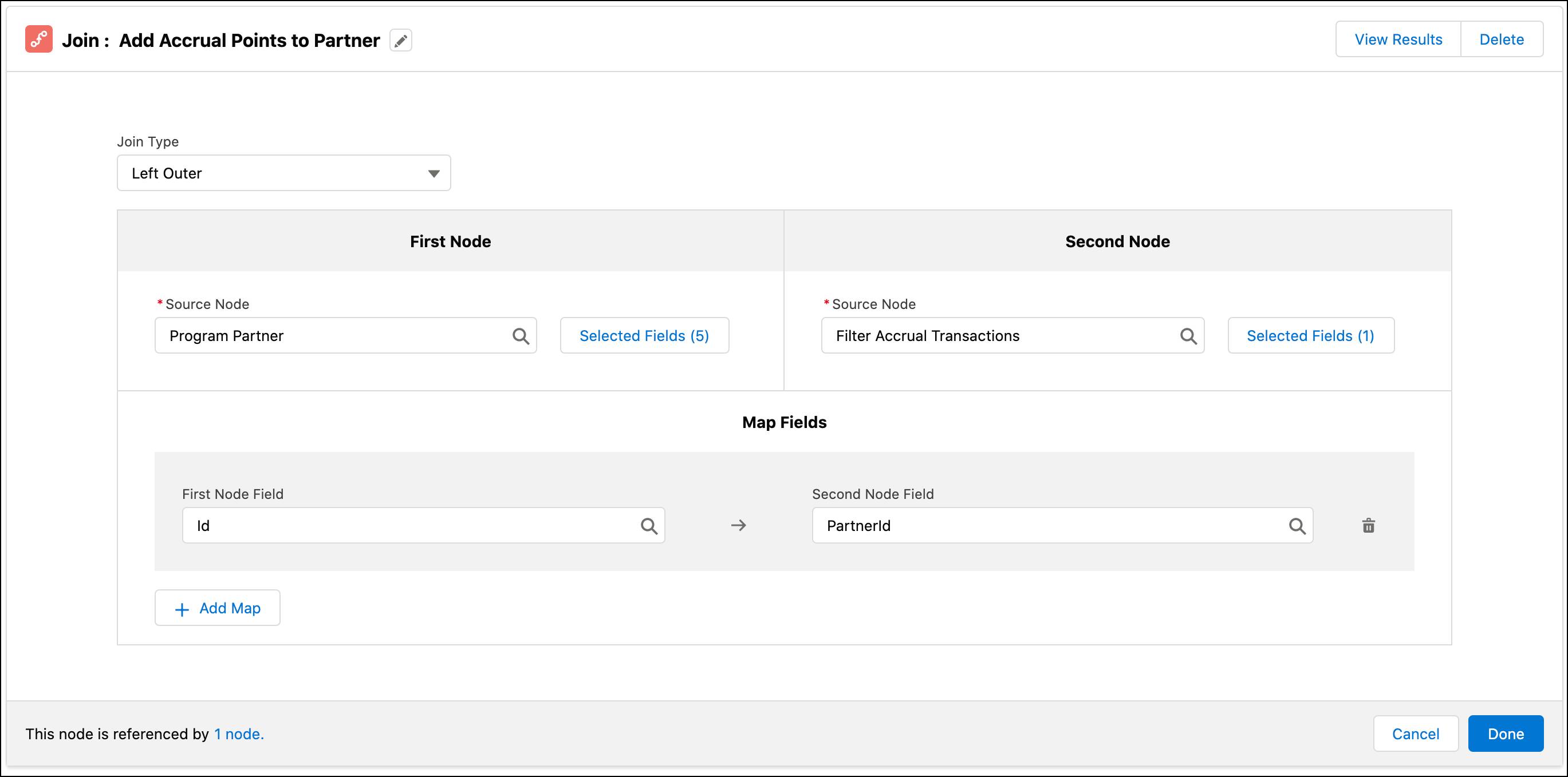 The Join window where you add the program partner details to the filtered accrual points.