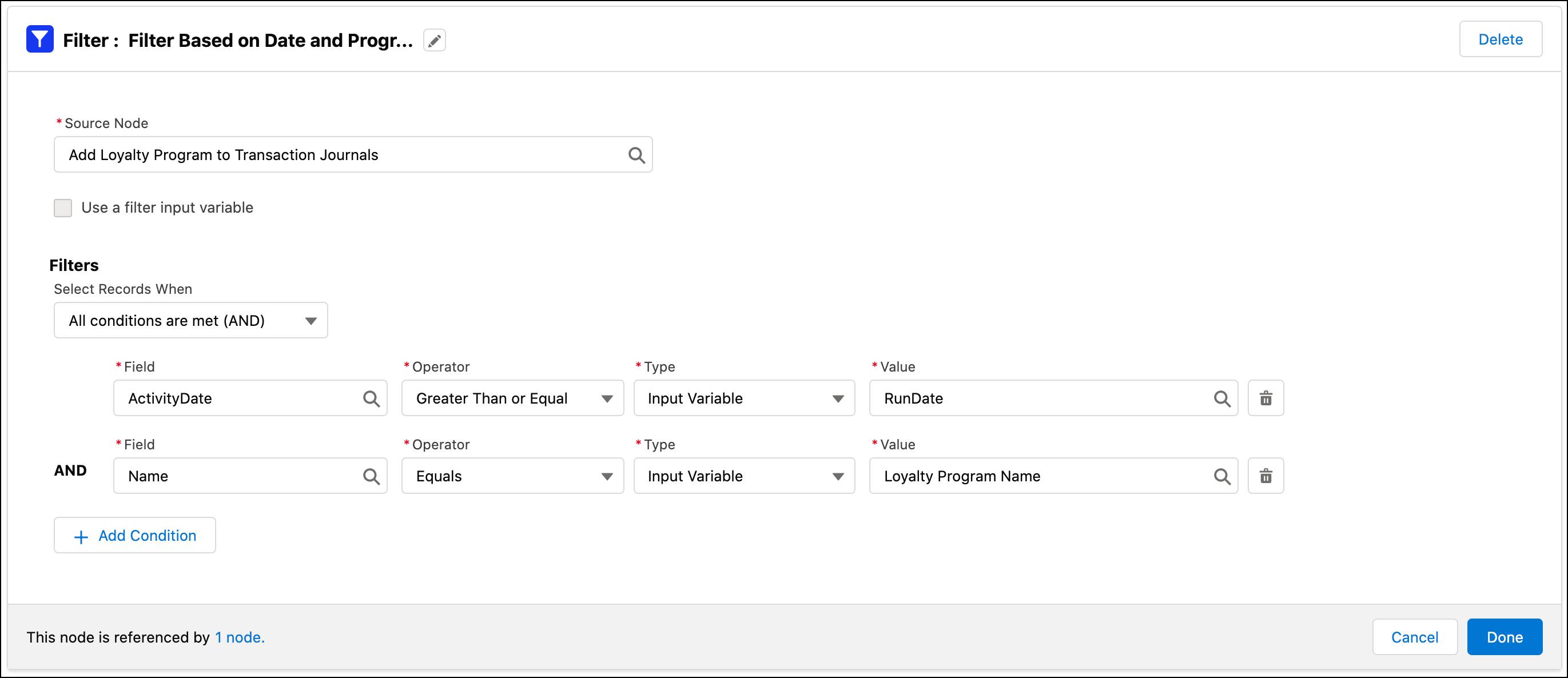 The Filter window where you define the conditions to filter the journals by date and program name.