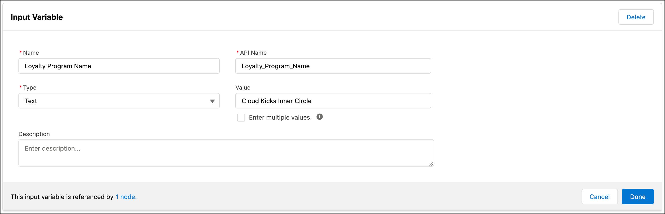 The Input Variable window where you can enter the details of the variables.
