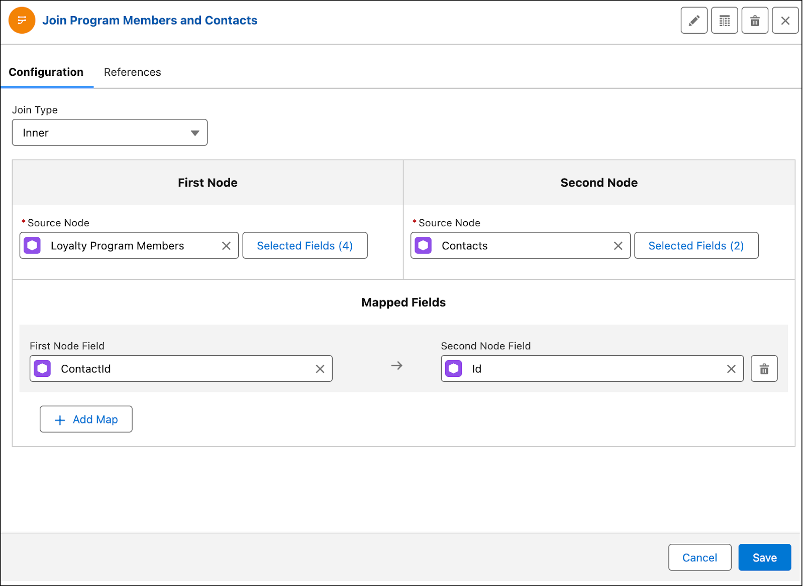 The join node to join program members and contacts.