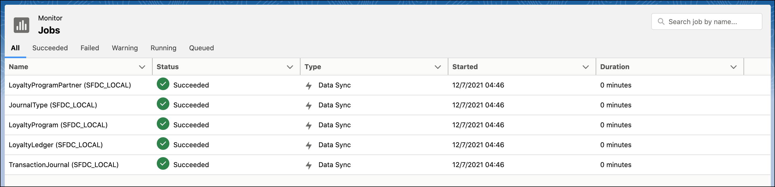 The Data Manager page where you can view details of the data sync status.