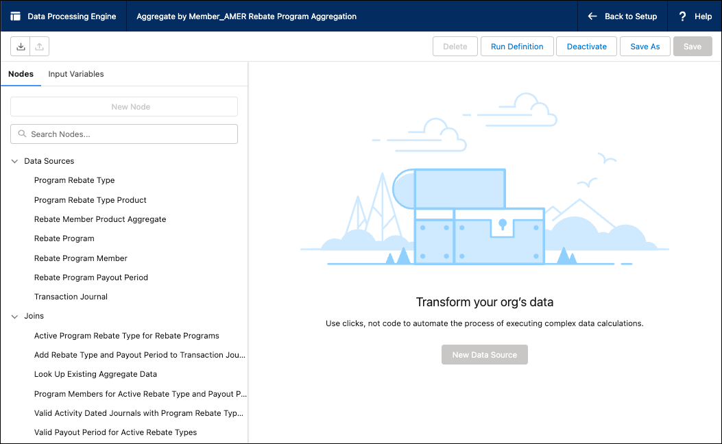 The landing page of the Data Processing Engine Builder.