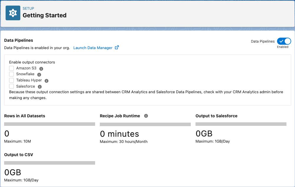 The Getting Started page in Setup where you can enable Data Pipelines.