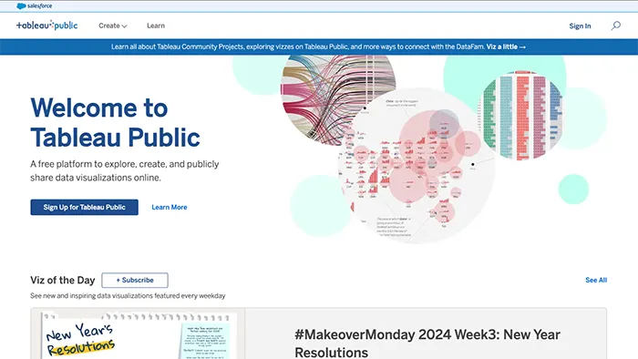 The Tableau Public homepage.