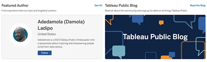 The Featured Author channel on the Tableau Public homepage.