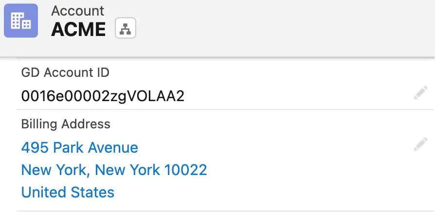 NTO ACME account showing GD account ID and billing address.