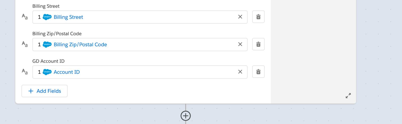 Rest of step 2 with fields such as billing street, zip, and GD account ID.