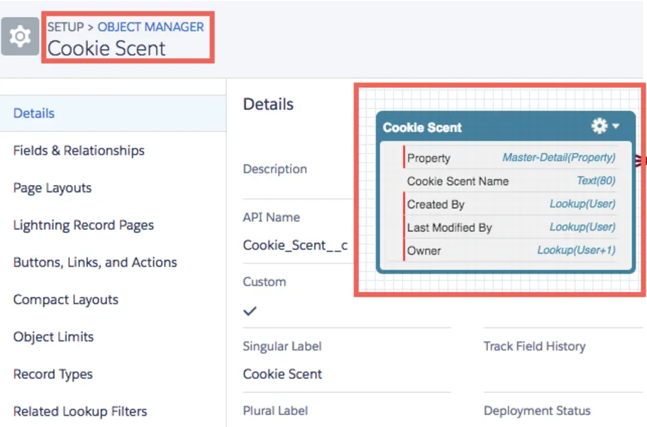 A comparison of an object in Object Manager and Schema Builder.