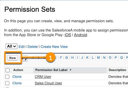Posizione del pulsante New Permission Set (Nuovo insieme di autorizzazioni).