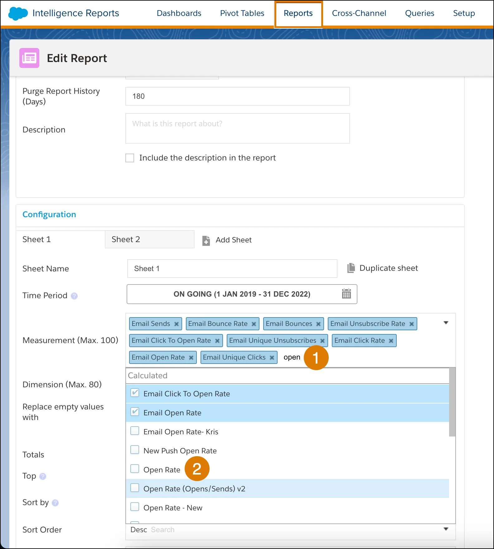 Reports tab showing how to find a calculated measurement.