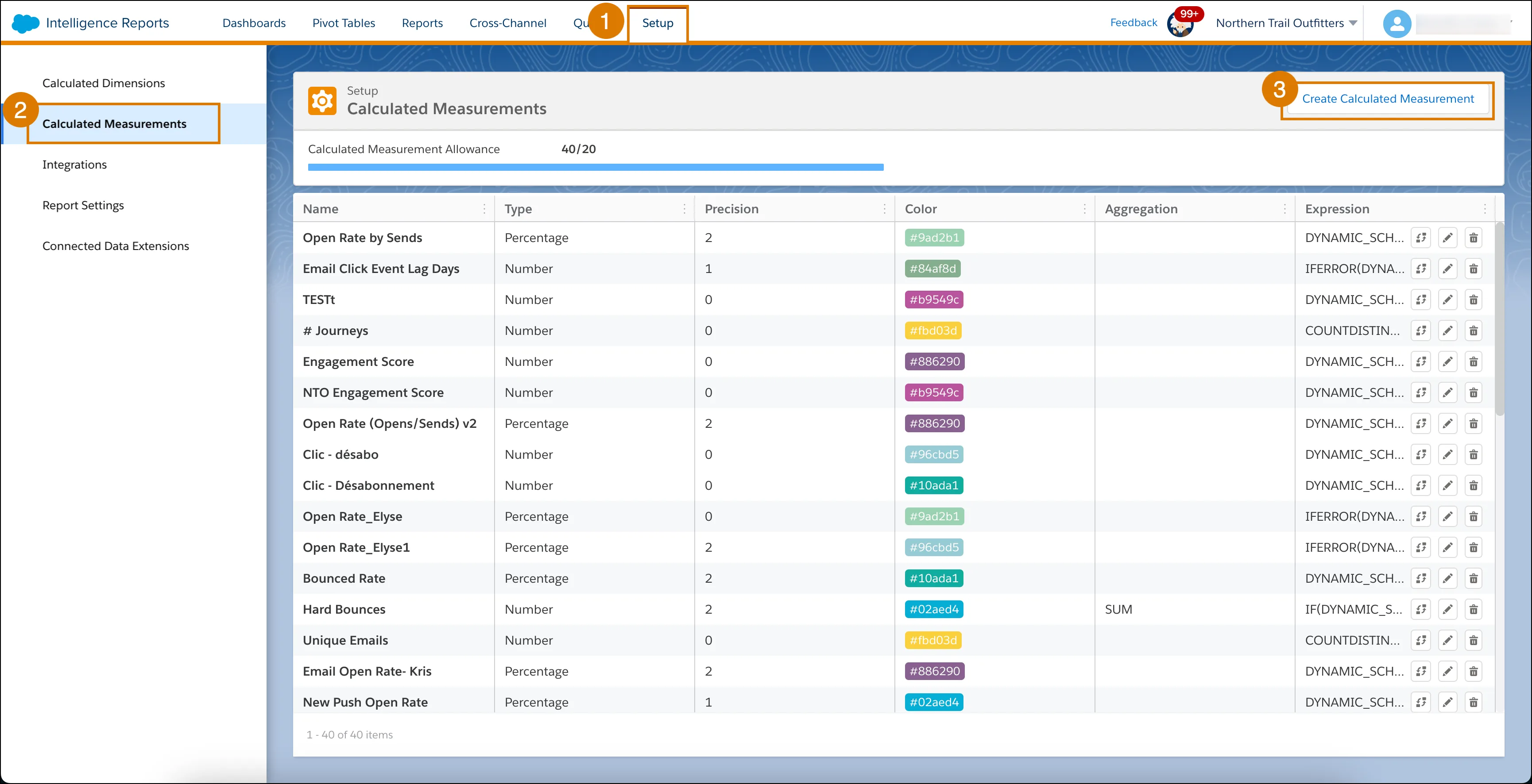 image showing the setup tab, and where to create a calculated measurement.