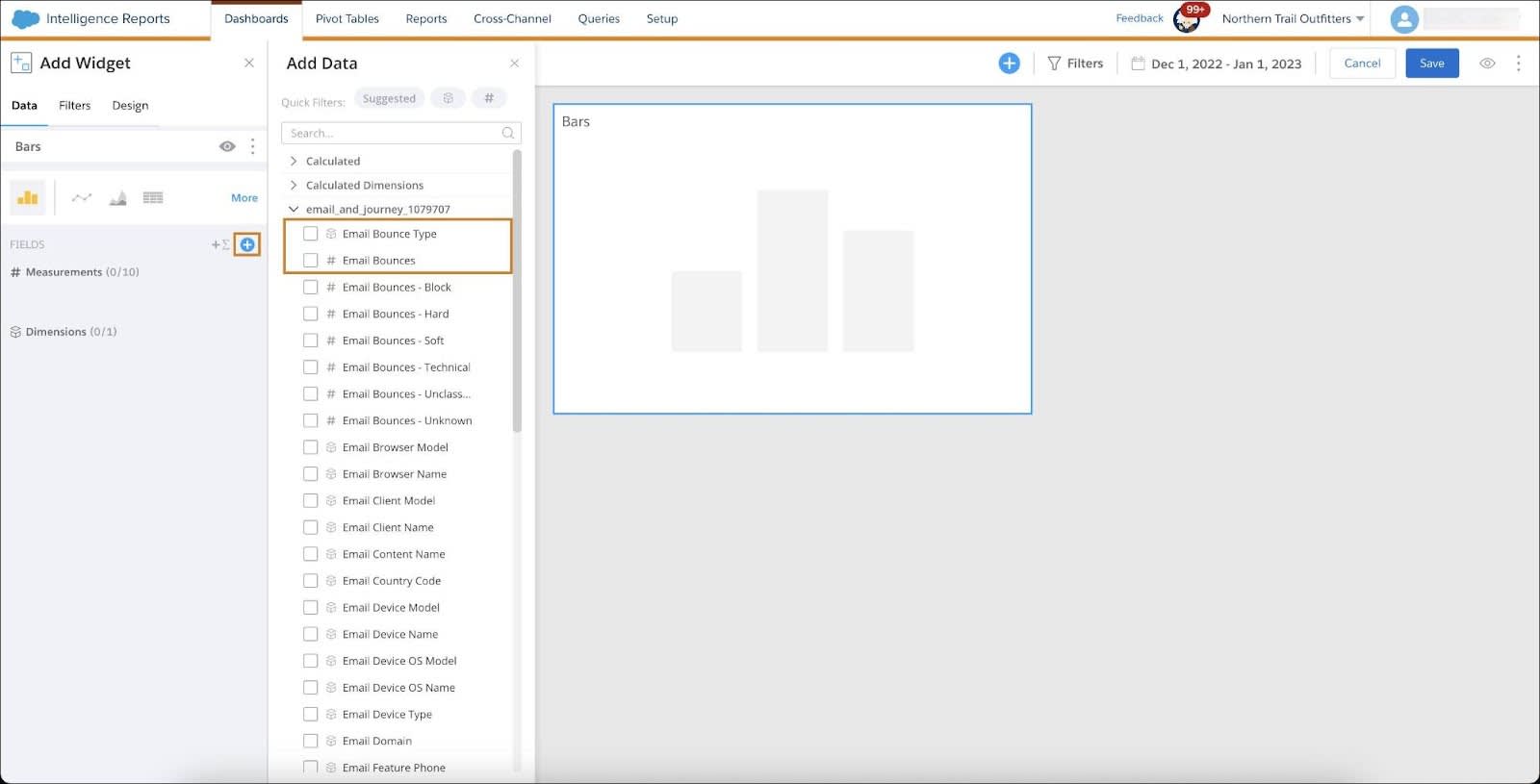 Ajout d’une mesure ou d’une dimension
