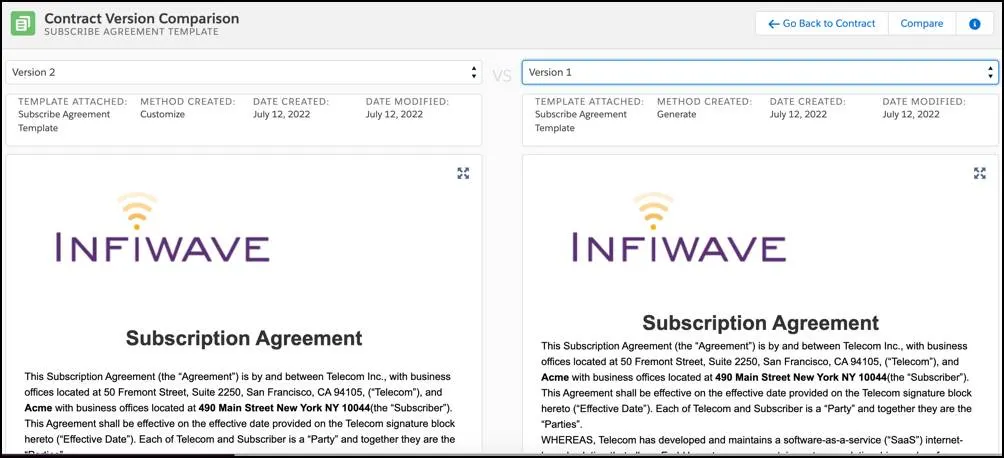 Two versions of the same document side by side