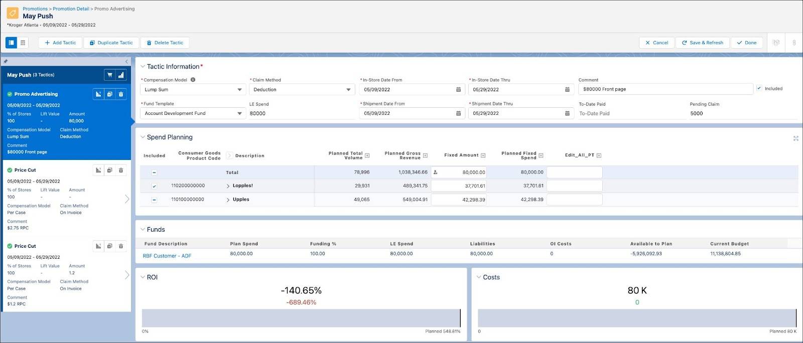 The promotion edit mode showing the options to edit the details of a promotion.