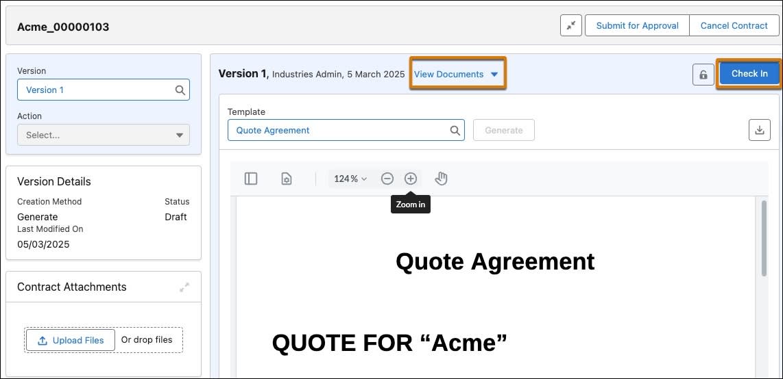 契約ページにドキュメントを確認するセクションが表示されます。