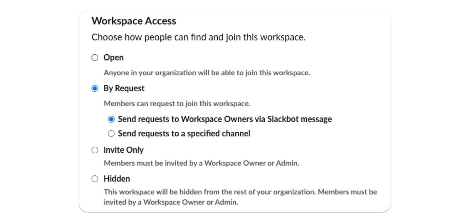 Workspace access level chooser.