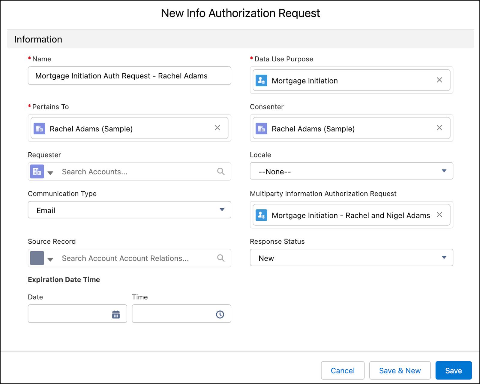 The New Info Authorization Request window.