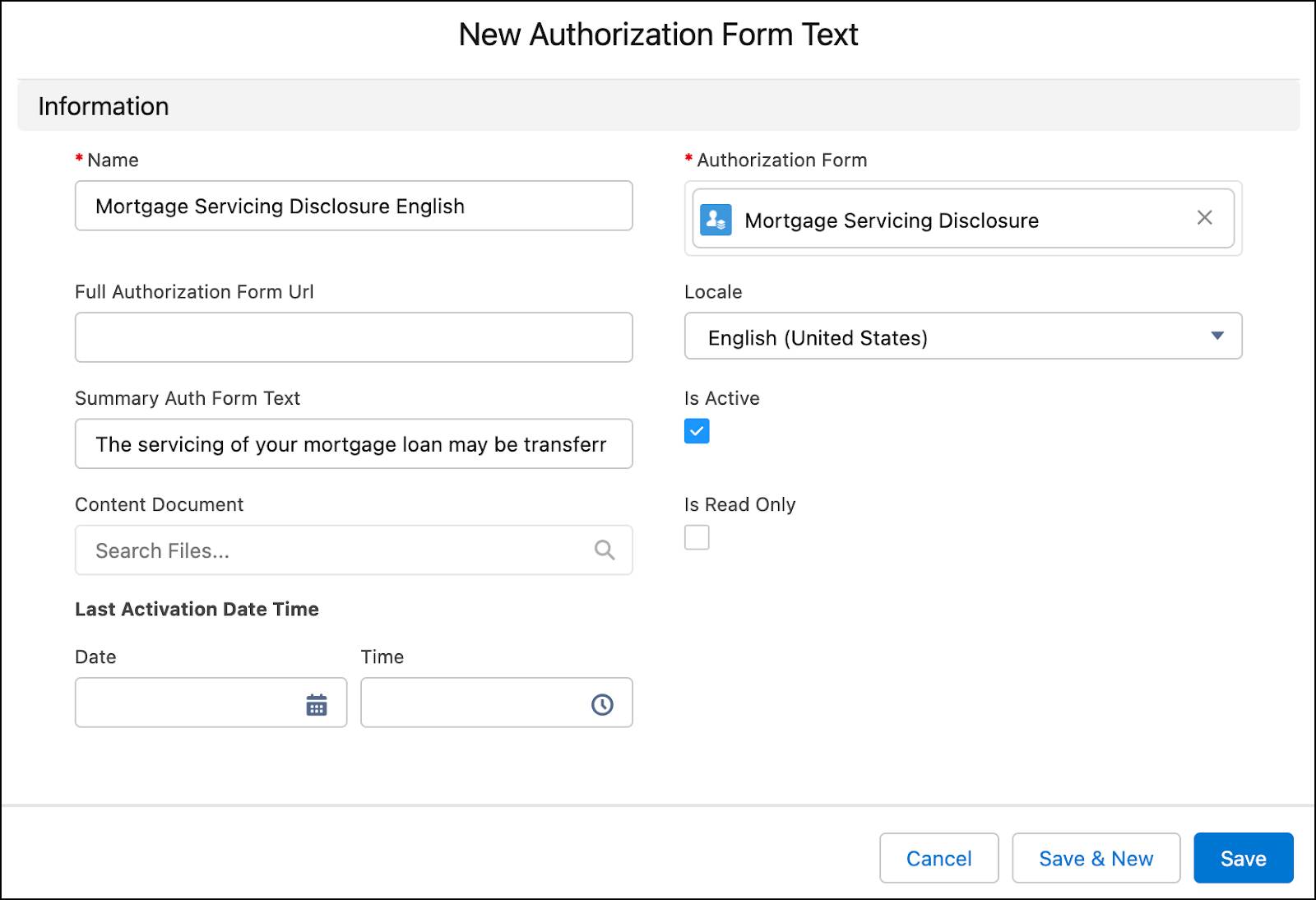 The New Authorization Form Text window