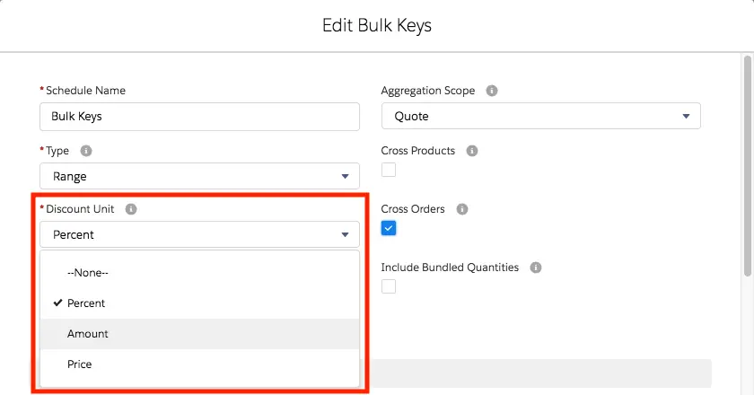 Discount Schedule record with the Discount Unit field set to “Amount” and Cross Orders enabled