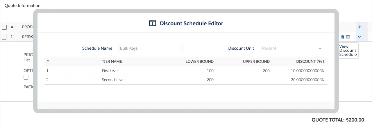 Quote Line Editor with Discount Schedule