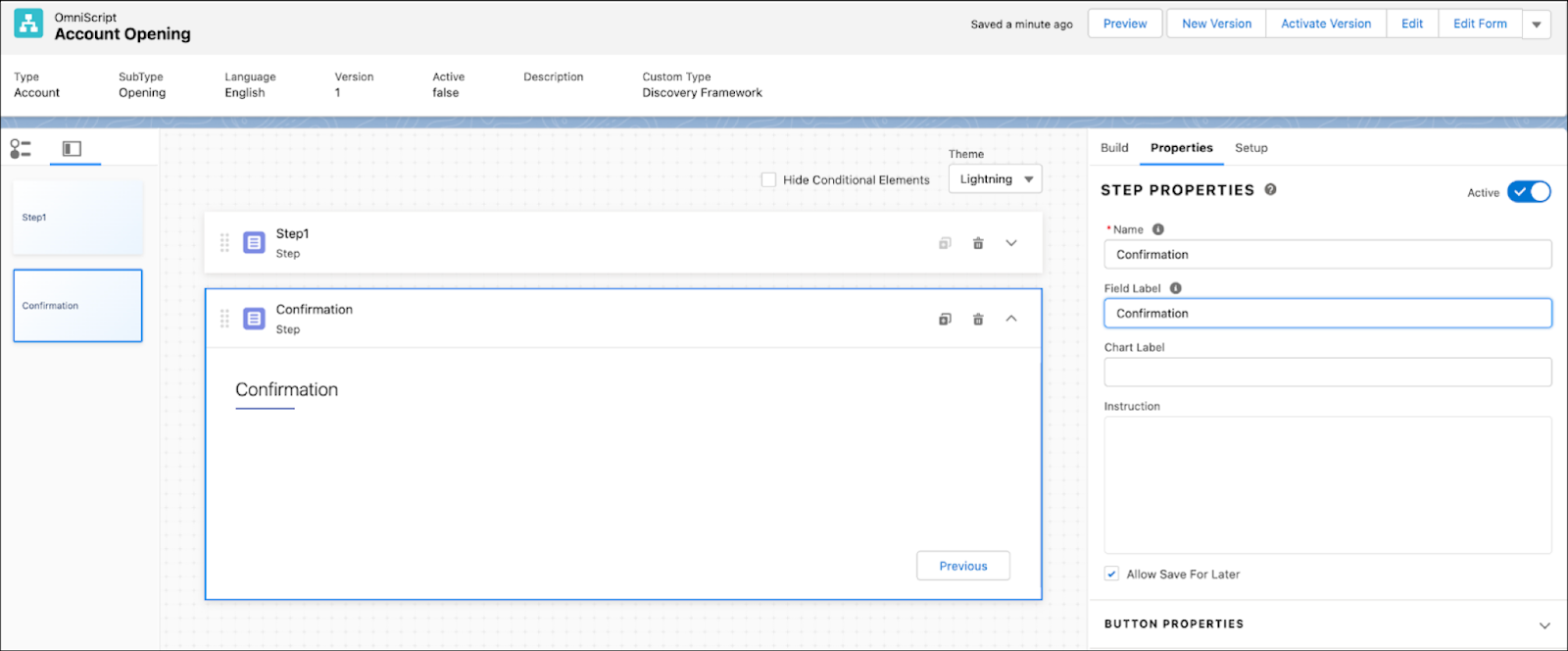 Adding Step Properties in the Account Opening Form.