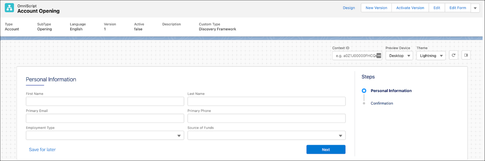 Previewing the form.