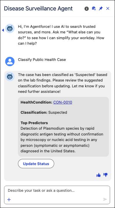 Agentforce recommending disease classification.