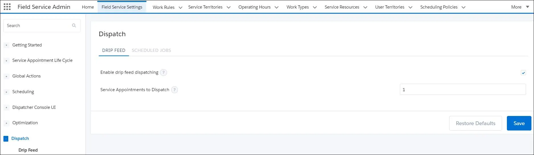 Dispatcher Console with drip feed dispatching enabled.