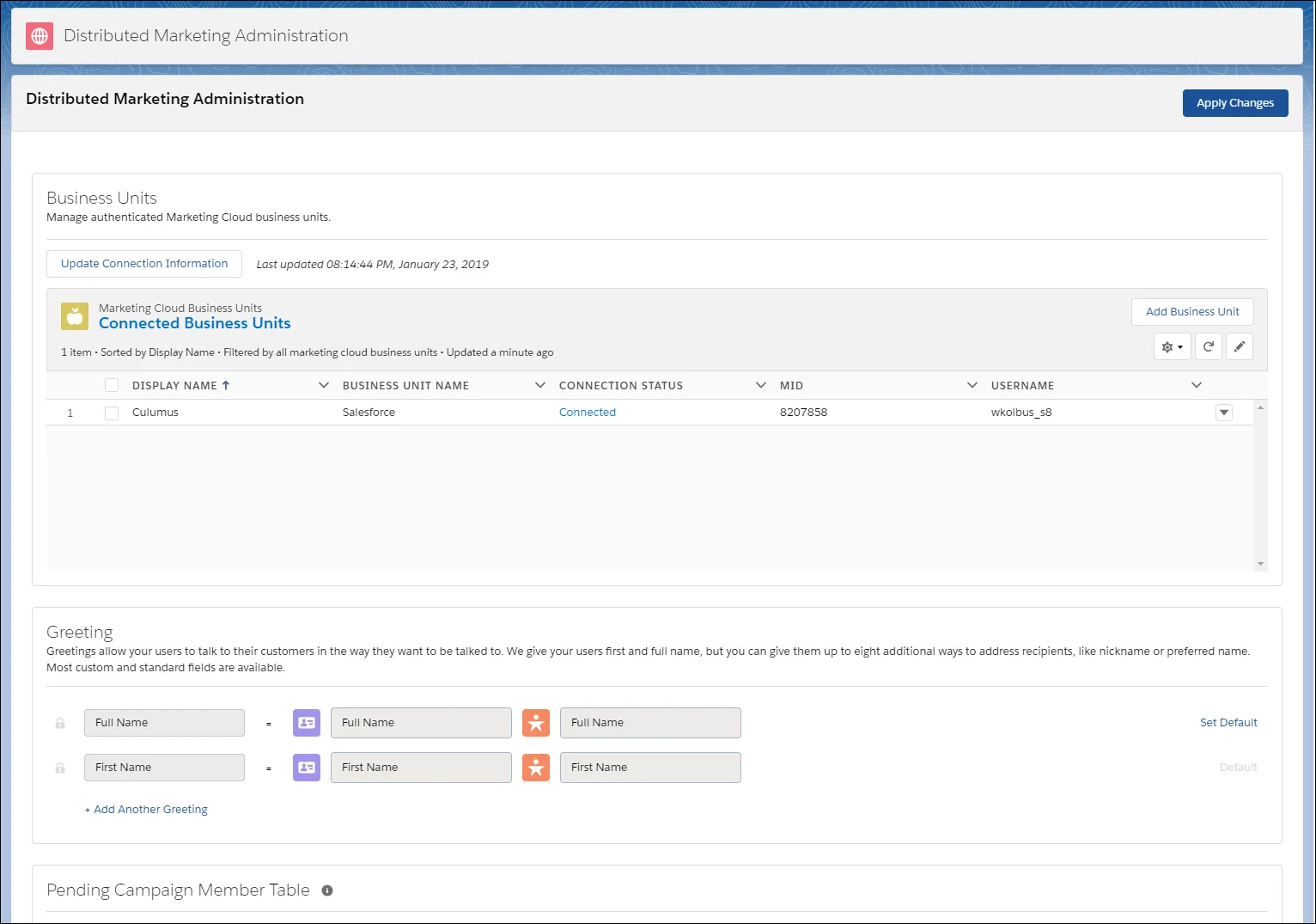 The Distributed Marketing Administration app interface