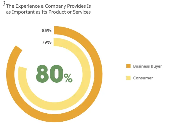 Graphic showing eighty percent of customers overall (eighty-give percent for business buyers, seventy-nine percent for consumers) believe the experience is as valuable as the product or service