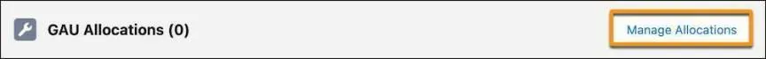 The Manage Allocations button on the GAU Allocations related list