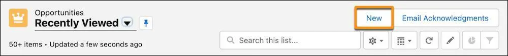 The New button on the Opportunities list view