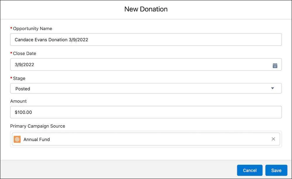 The New Donation interface