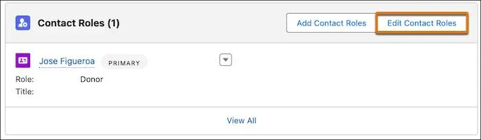 Opportunity Contact Roles Related list highlighting Manage Contact Roles