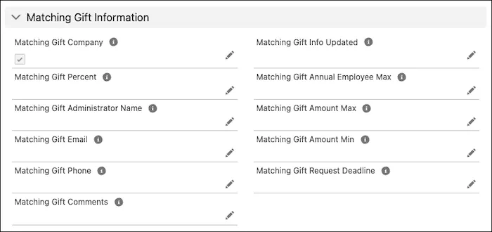The Matching Gift Company field is selected.