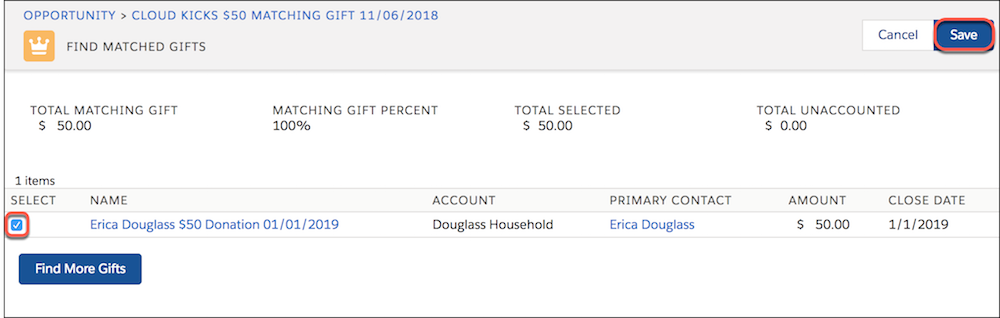 Matching Gift Opportunities, highlighting Save