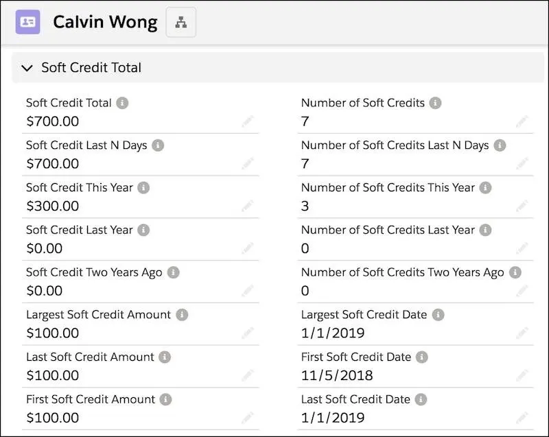 The Soft Credit Totals included in Contact Record Details