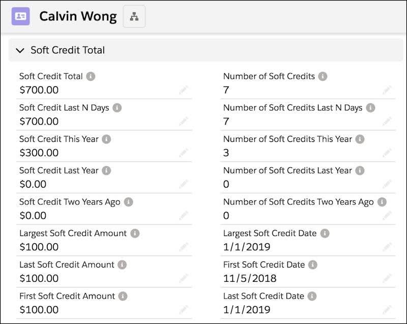 The Soft Credit Totals included in Contact Record Details