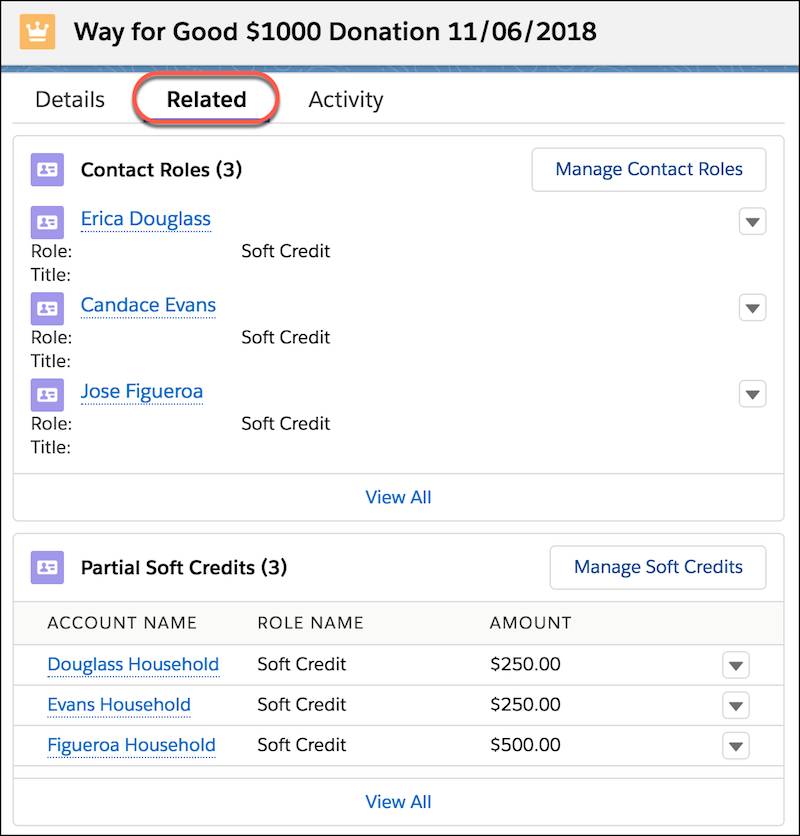 manage partial soft credits unit salesforce trailhead credit list