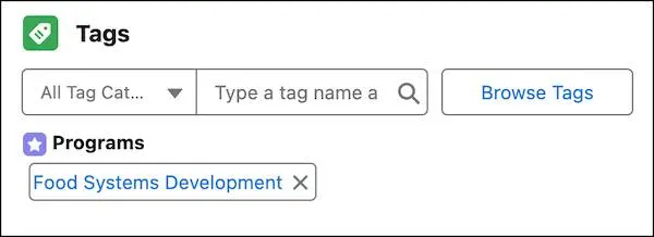 The Food Systems Development tag listed below the search bar.