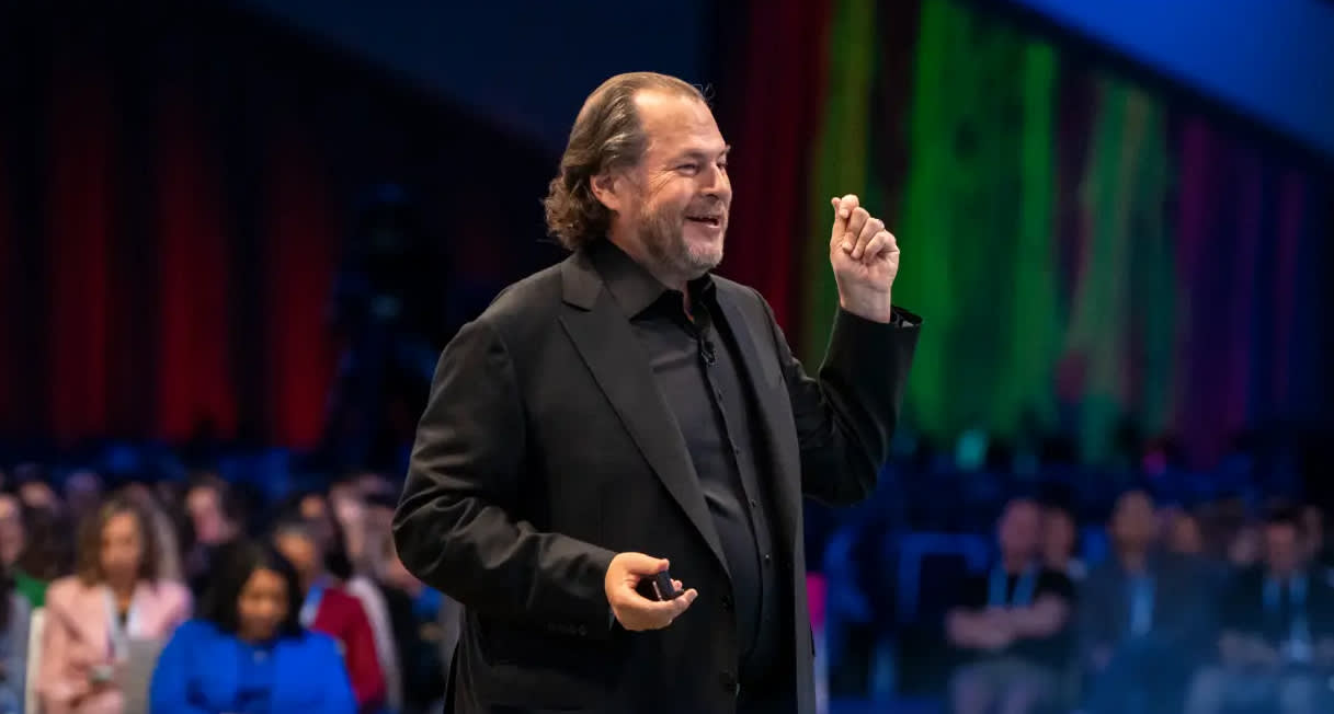Photo of Marc Benioff from a previous keynote.