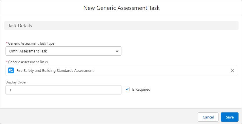 New Generic Assessment Task dialog box.